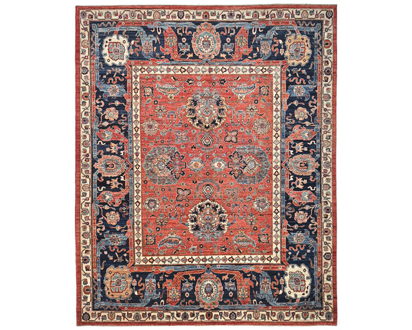 8x10 Rust Blue Aryana Afghan Hand Knotted Veg Dye Wool Area Rug